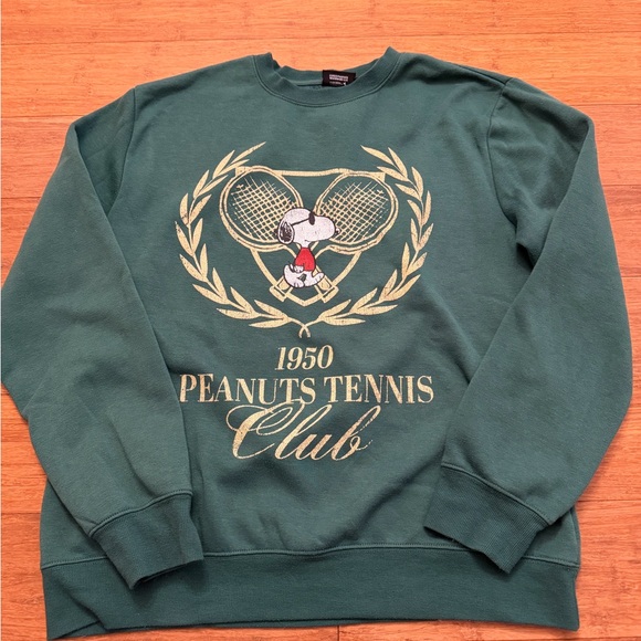 Peanuts Sweaters - Peanuts Dark Green Crewneck Sweatshirt with Snoopy Tennis Graphic